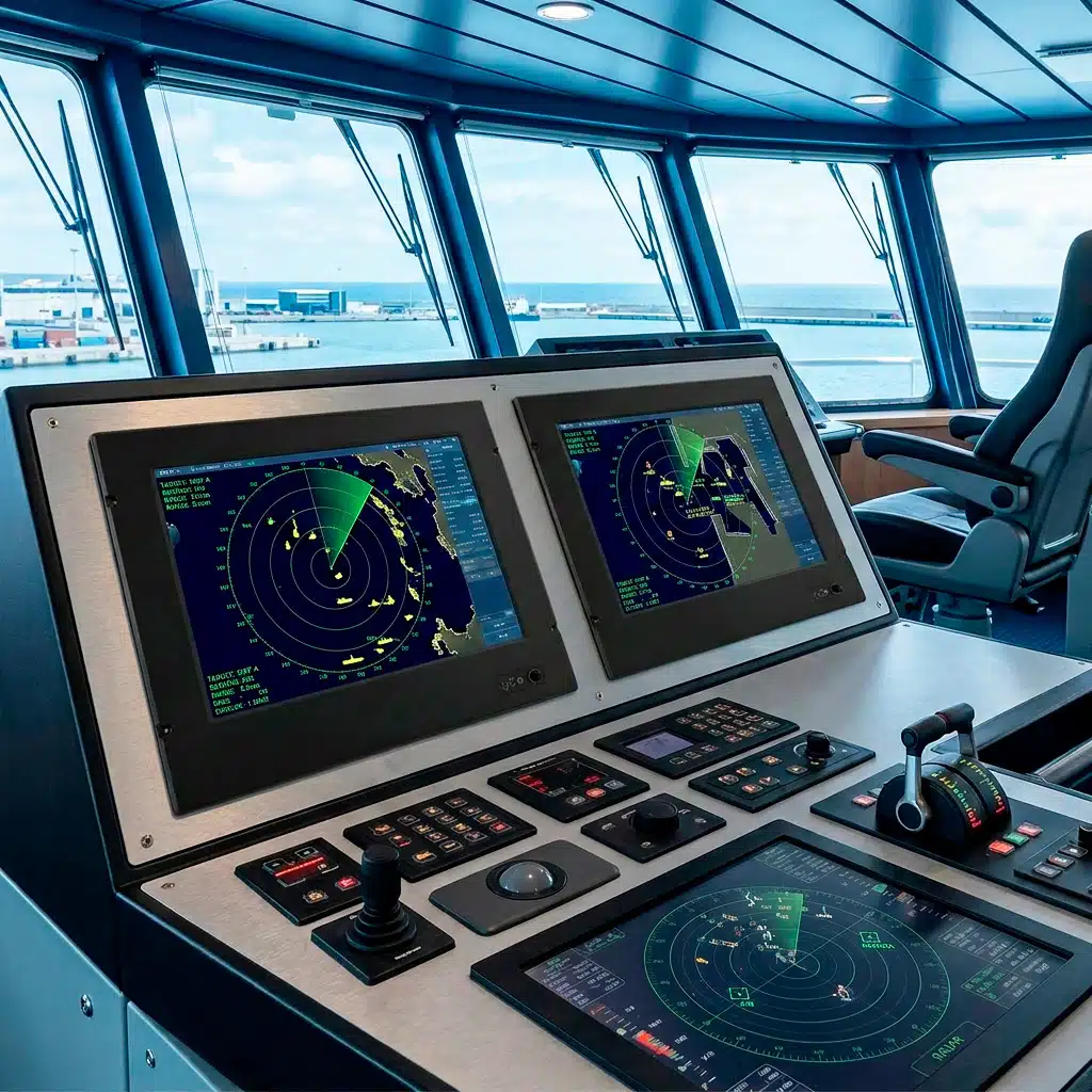 Marine monitor screens on a Navigation bridge