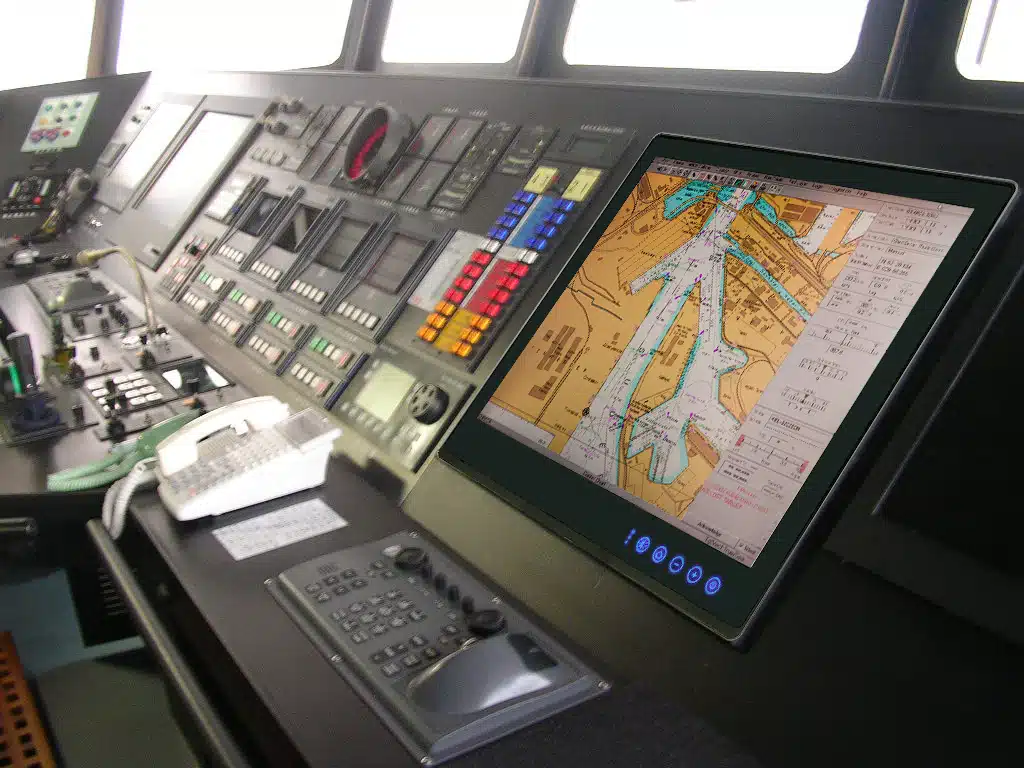 Blue Line marine Panel pc on a modern ship bridge