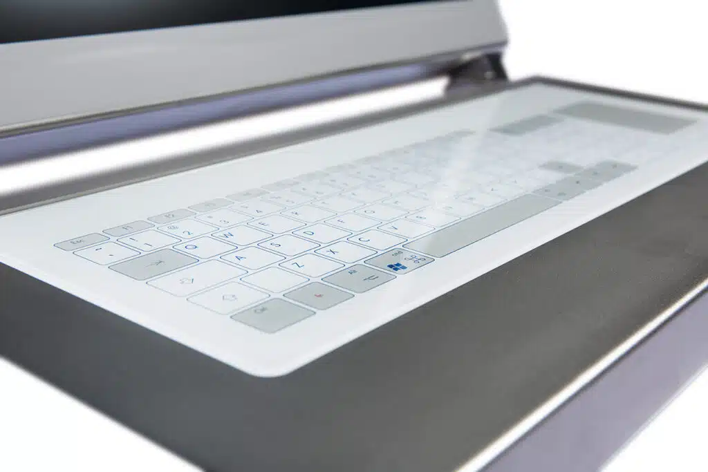 Close-up of Cleanroom Touch Keyboard in Stainless Steel Housing